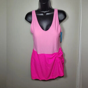 NWT Jollkichay Pink One piece skirt swim suit sz L